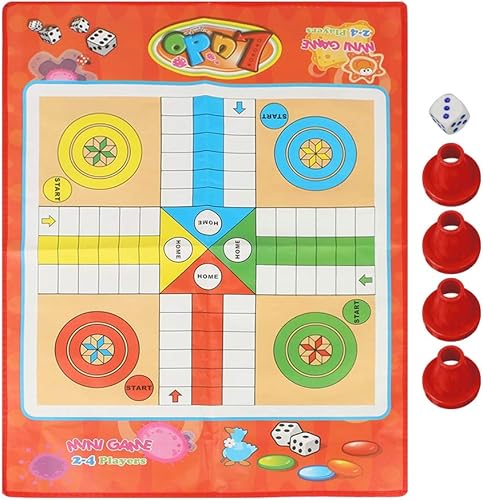 Zerone Juego de mesa Ludo de 23.6 x 17.7 pulgadas, tela no tejida, plegable, juego de serpientes y escaleras para 3-8 años, 4 jugadores
