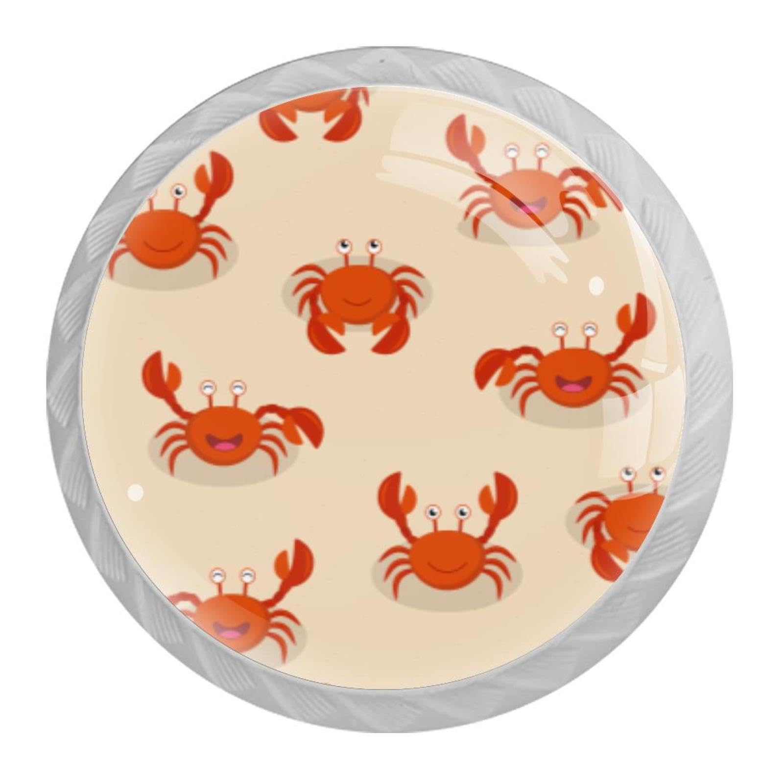 Tqmspg 4 Pieces Drawer Pulls Cute Red Crabs Pattern Door Knobs Dresser Handles for Kitchen Wardrobe Cupboard Hardware Furniture