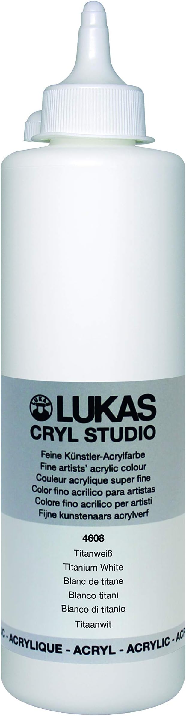 CRYL Studio Artist Acrylic Paint, Titanium White, 500 ml Bottle - High Pigment Acrylic Paints for Canvas Painting, Large Scale Works - Medium-Viscosity, Water-Mixable, Fast Drying