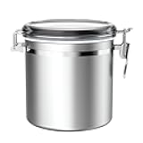 165oz Stainless Steel Airtight Canister for Kitchen, Large Flour Coffee Bean Tea Cereal Sugar Cookie Metal Food Storage Canisters with Clear Lid and Sturdy Locking Clamp (7.7 * 7.7 * 8.4in)
