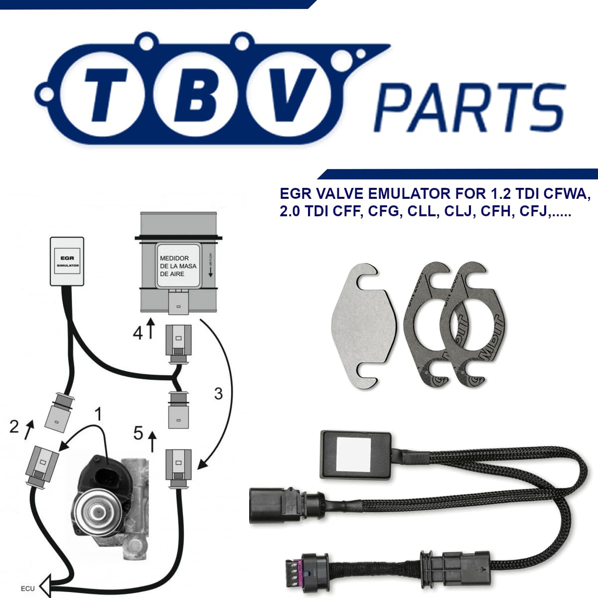 Emulatore valvola Egr 03L131512BB 03L131527AX compatibile con motore 1.2 TDI CFWA, 2.0 TDI CFFA A3 Sharan Alhambra Passat 03L131512BL 03L906461A 03L131512AP