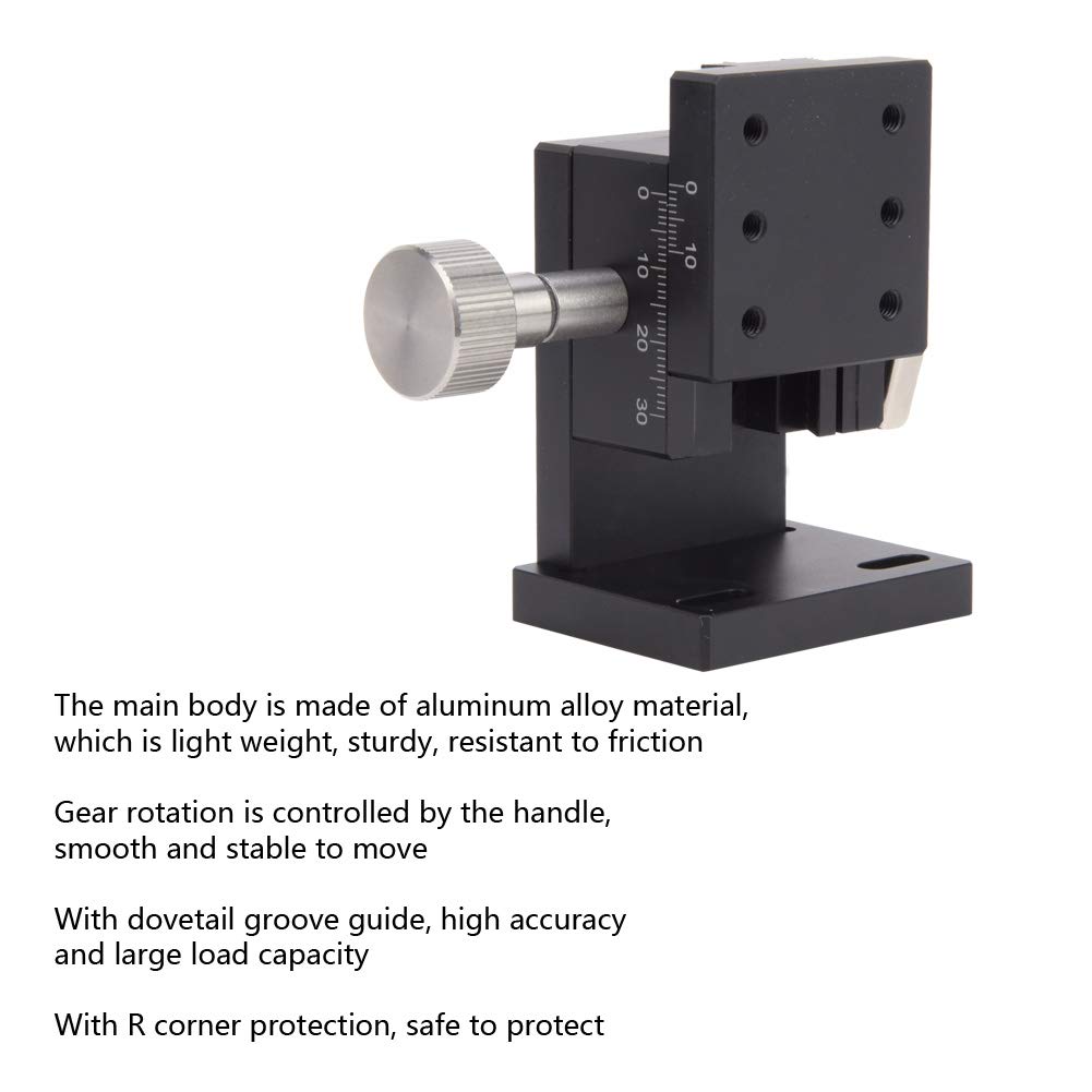 Manual Z Trimming Platform Gear Guide, High Accuracy Adjustable Lifting Stage, 40x40mm, Aluminum Alloy Body, Dovetail Groove Guide, for Optical Instruments, Measuring Devices
