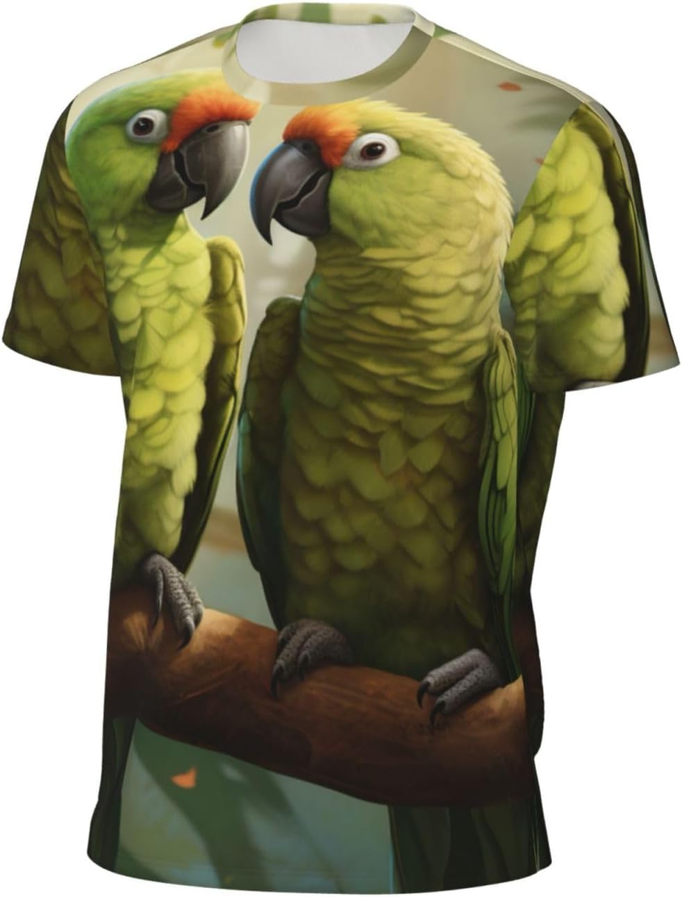 Couple Parrots Olive Print Mens Short Sleeve Mesh T-Shirt Breathable Athletic Gym Running Casual Sports Wear