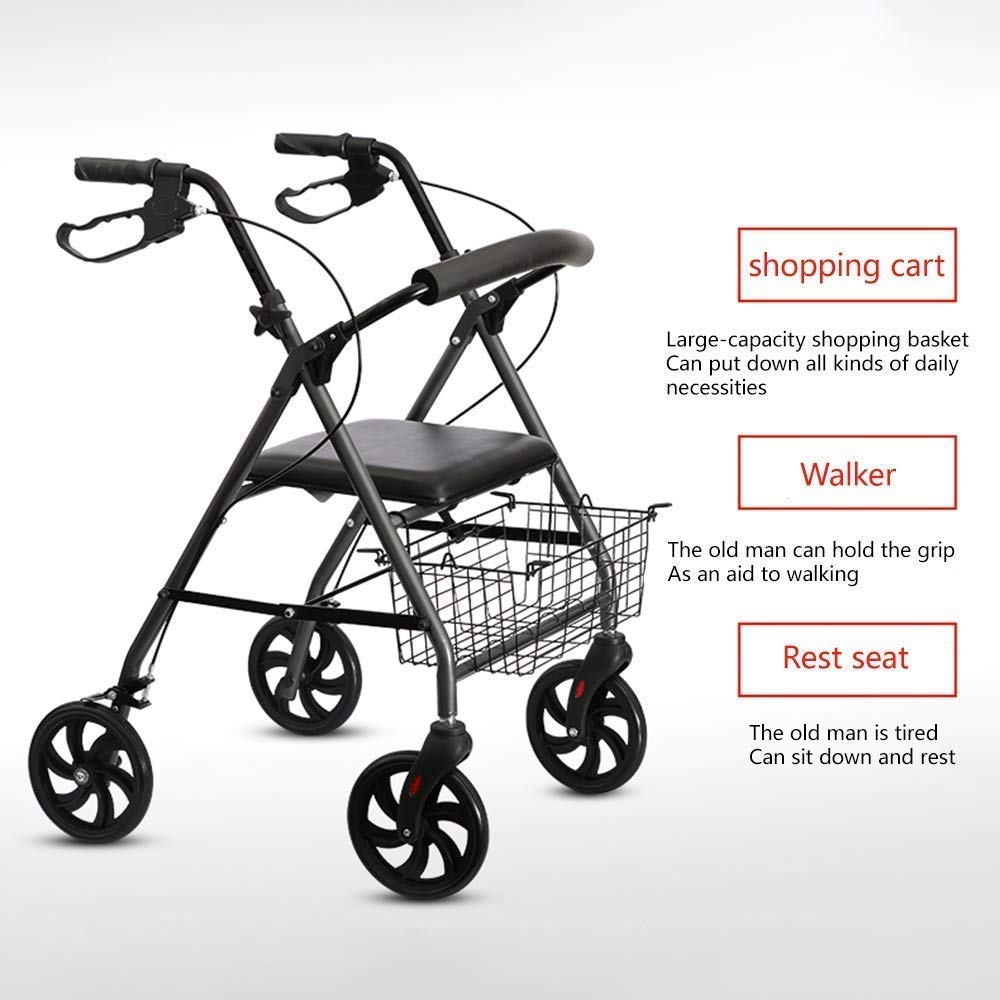 Składany Chodzik Typu Rollator Chodziki Typu Rollator, Składany Chodzik Typu Roller Z Hamulcem Ręcznym Aluminiowe Pomoce W Poruszaniu Się Z Regulowanym Podłokietnikiem Siedziska Lekki Chodzik Dla Sen