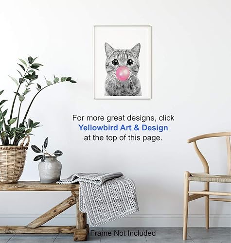 Vista 22 de Tabby cat Wall Art 11x14 - Cute Cat Nursery Wall Decor for Girls Bedroom, Kids Room - Pink Girly Kitty, PussyCat, Kitten Art - Kitten Lover Gifts