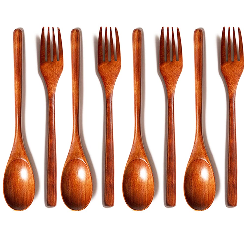8 Pezzi Posate In Legno Stile Giapponese - Cucchiai E Forchette Con Manico Lungo, Per Campeggio E Casa - Foto 13