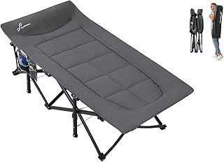 Camping Bed Camp Bed with Cushion and Pillow, Extra Wide Camp Beds for Adults Outdoor Office Indoor Fishing with Carry Bag Supports 450 lbs