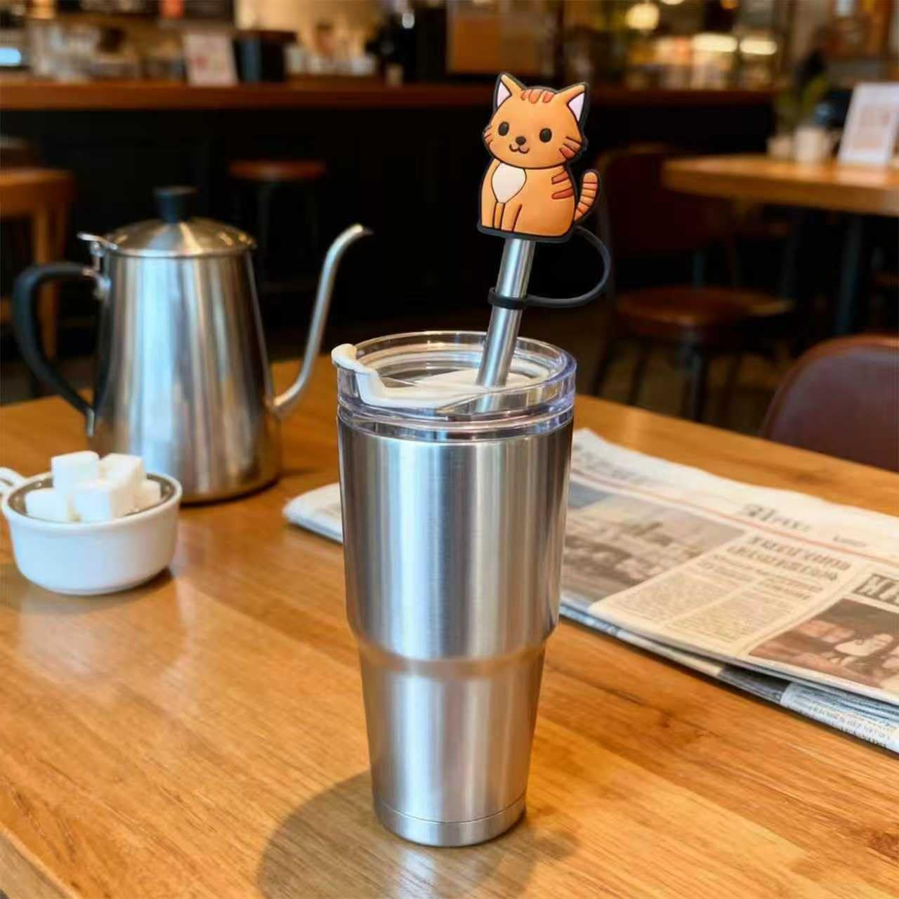 6Pcs Silicone Straw Cover Reusable Straws Toppers Drinking Covers Cute Cat Straw Cap For 10mm Stanley Topper