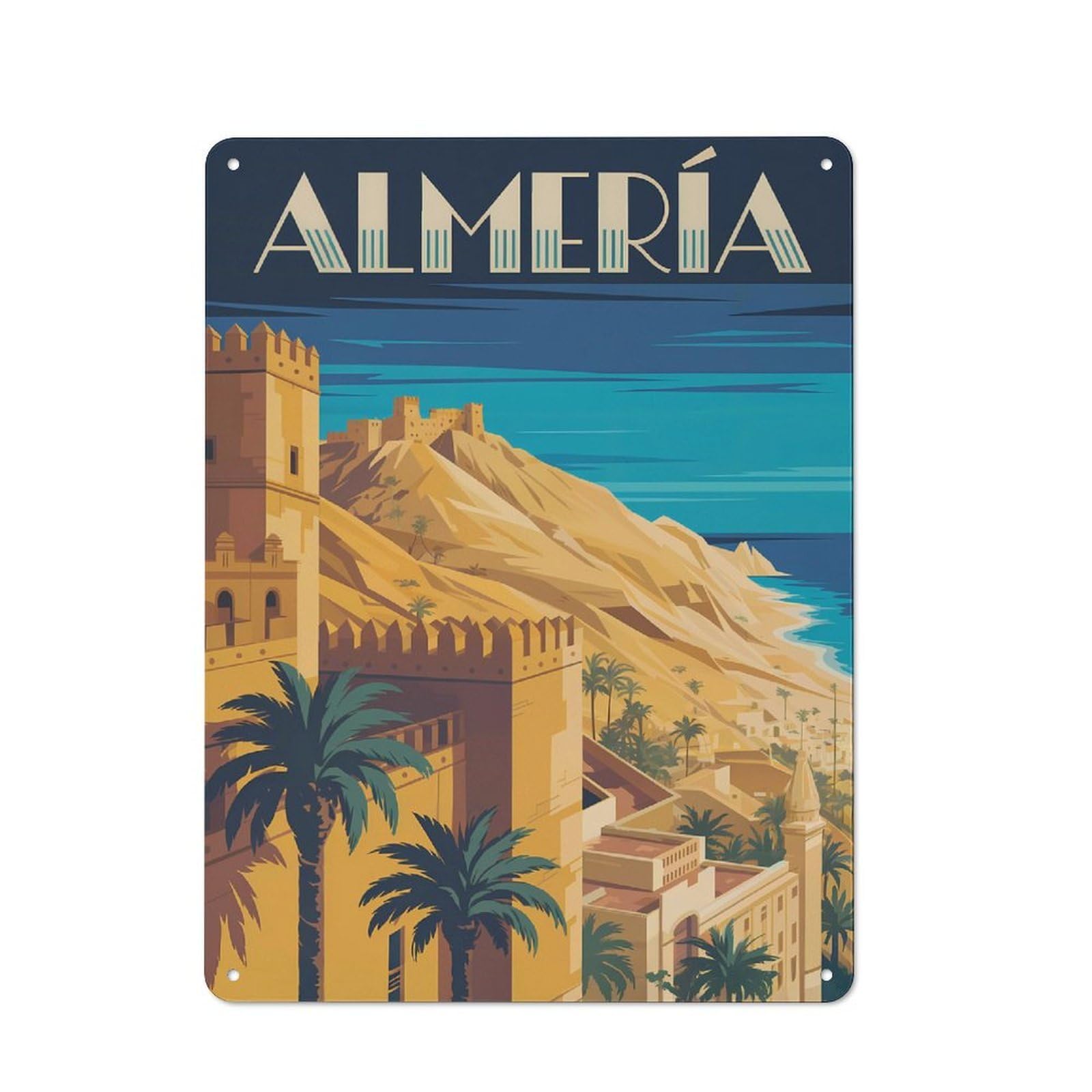 Junmoney Style Almería Travel Rustic Printed Metal Sign 40X30cm For Bar Or Restaurant, For Bar Decor Enthusiasts