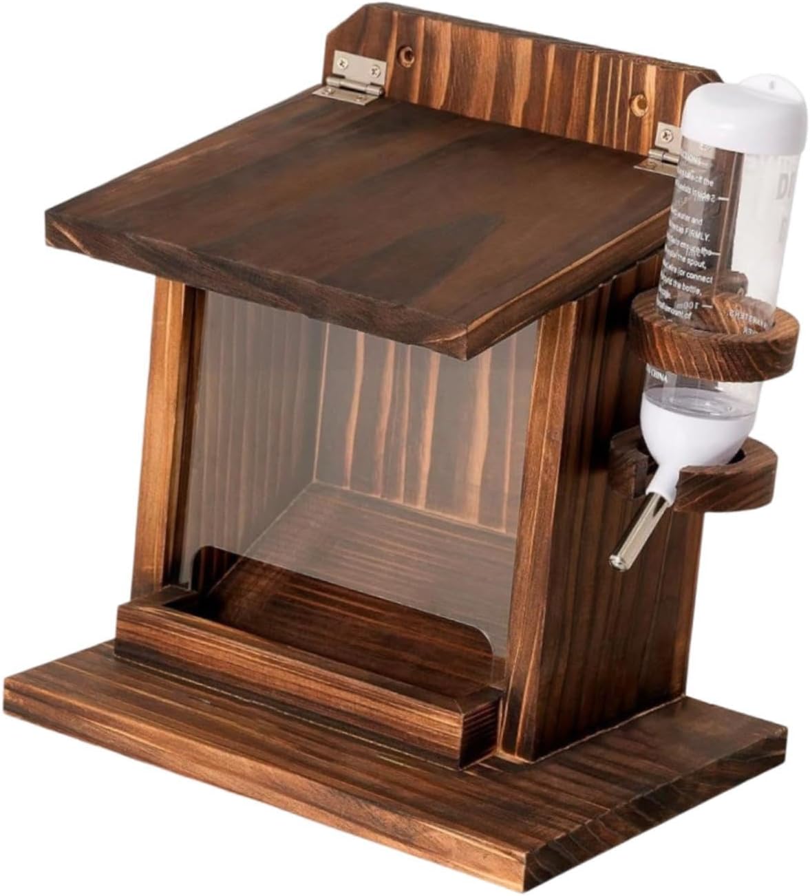 Wood Squirrel Feeder with Roof Outdoor Garden Pet Feeder for Backyard Fence 9x7x9.8 inch