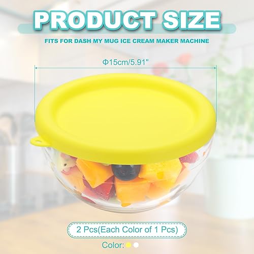 Miniatura 2 de uxcell 2 tapas de silicona para tazones de vidrio para máquina de helados, refrigerador, lavavajillas y microondas, color amarilloblanco