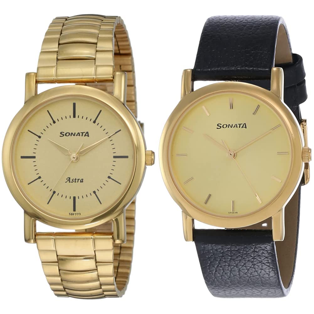 Sonata Men Leather Analog Champagne Dial & Gold Dial (77049Ym01C + Nj7987Yl01W) | Rakshabandhan Gifts, Band Color-Multicolor (B07N33B78K) Amazon Price History, Amazon Price Tracker