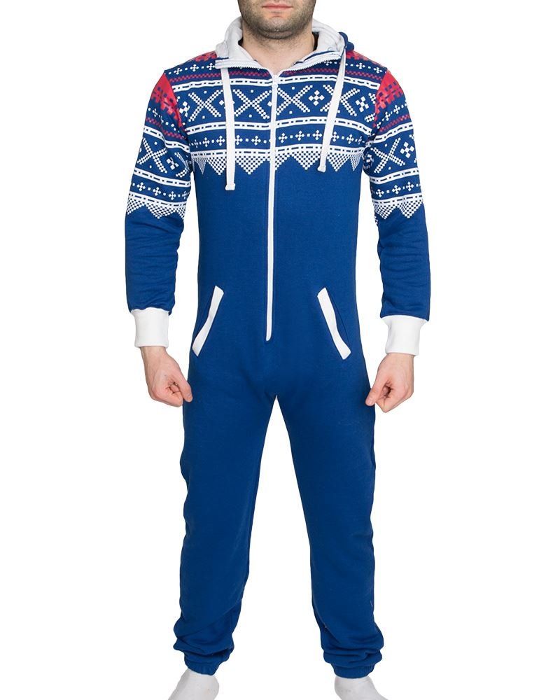 Shelikes Onesie for Men & Women Stylish Aztec Print Jumpsuit Cotton Hooded Zip Up All in One Piece Nightwear Loungewear Sleepwear