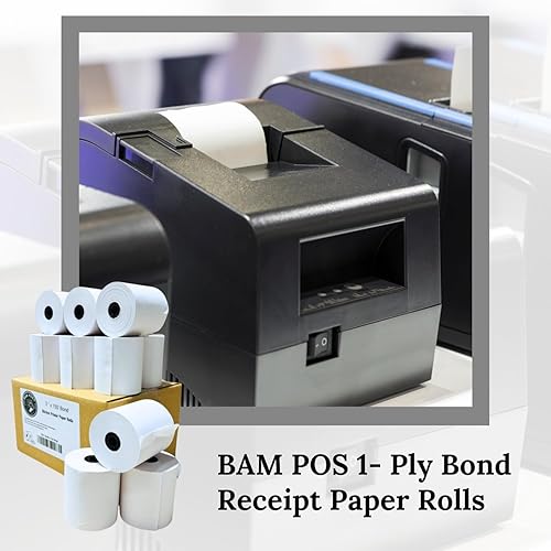 Miniatura 9 de BAM POS, Papel de recibo de 1 capa para impresoras de cocina, 3 x 150 pies, color blanco (24 rollos)
