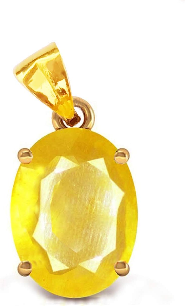 yellow sapphire stone pendant 7.25 Carat Natural Yellow Sapphire Pendant/Locket (Pukhraj Stone Panchadhatu Pendant) 100% Original AAA Quality Gemstone