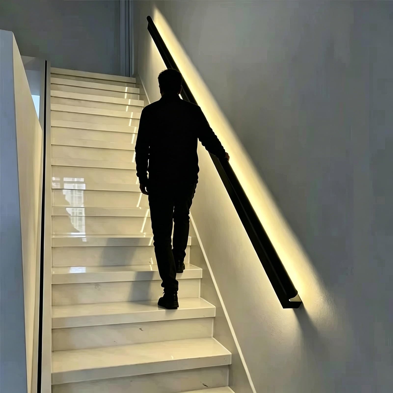 Jievmrs Motion Sensor Hand Railing Light Kit for Indoor Stairs, Dual Led Lights Stair Railing Top & Bottom Lighting, Aluminum Handrails Pipe Surface-mounted(Left,18ft/549cm)