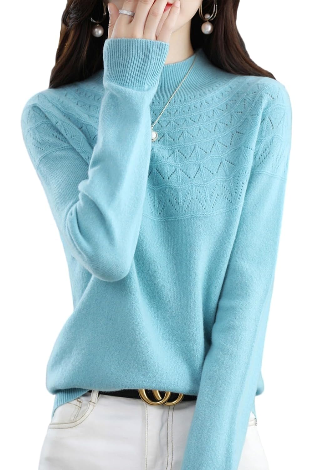 100 Merino Wool Sweaters Womens Fall Winter Warm Soft Knitted Loose Pullover Turtleneck Long Sleeves