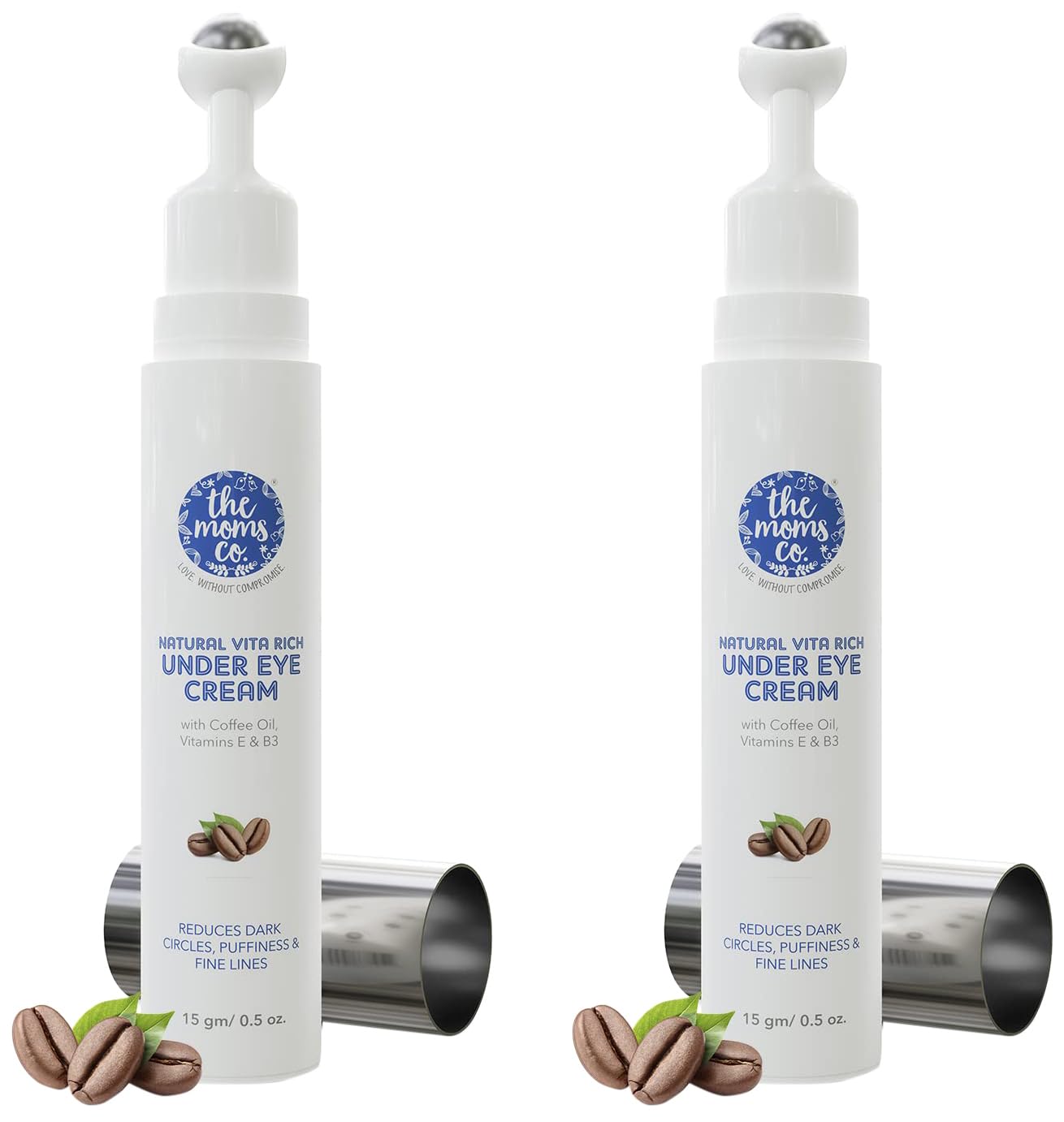 The Moms Co. Natural Vita Rich Under Eye Cream for Dark Circles for Women| With Soothing Massage Roller to Reduce Dark Circles, Puffiness with Coffee Oil, Vitamins E & B3-15 gm (Pack of 2)