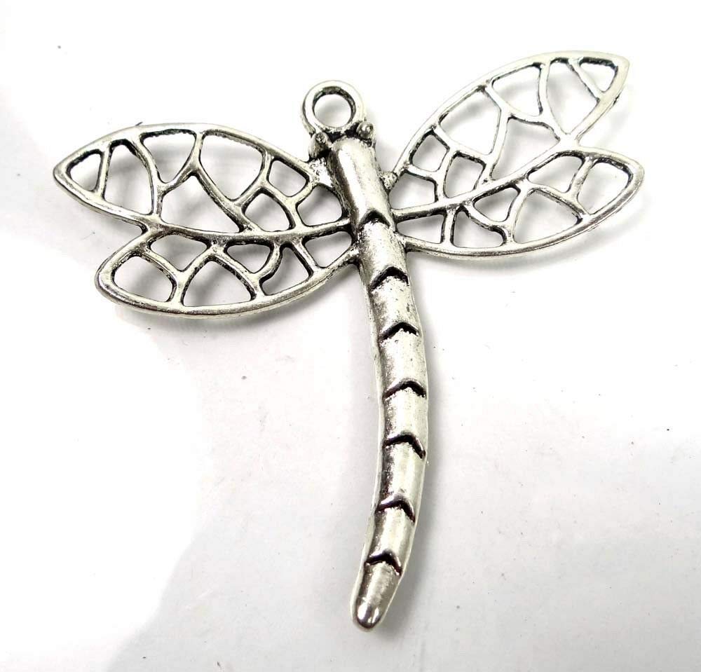 1 Silver Pewter Filigree Dragonfly Focal Charm Pendant 59x65mm ~ Lead-Free ~ from D&J