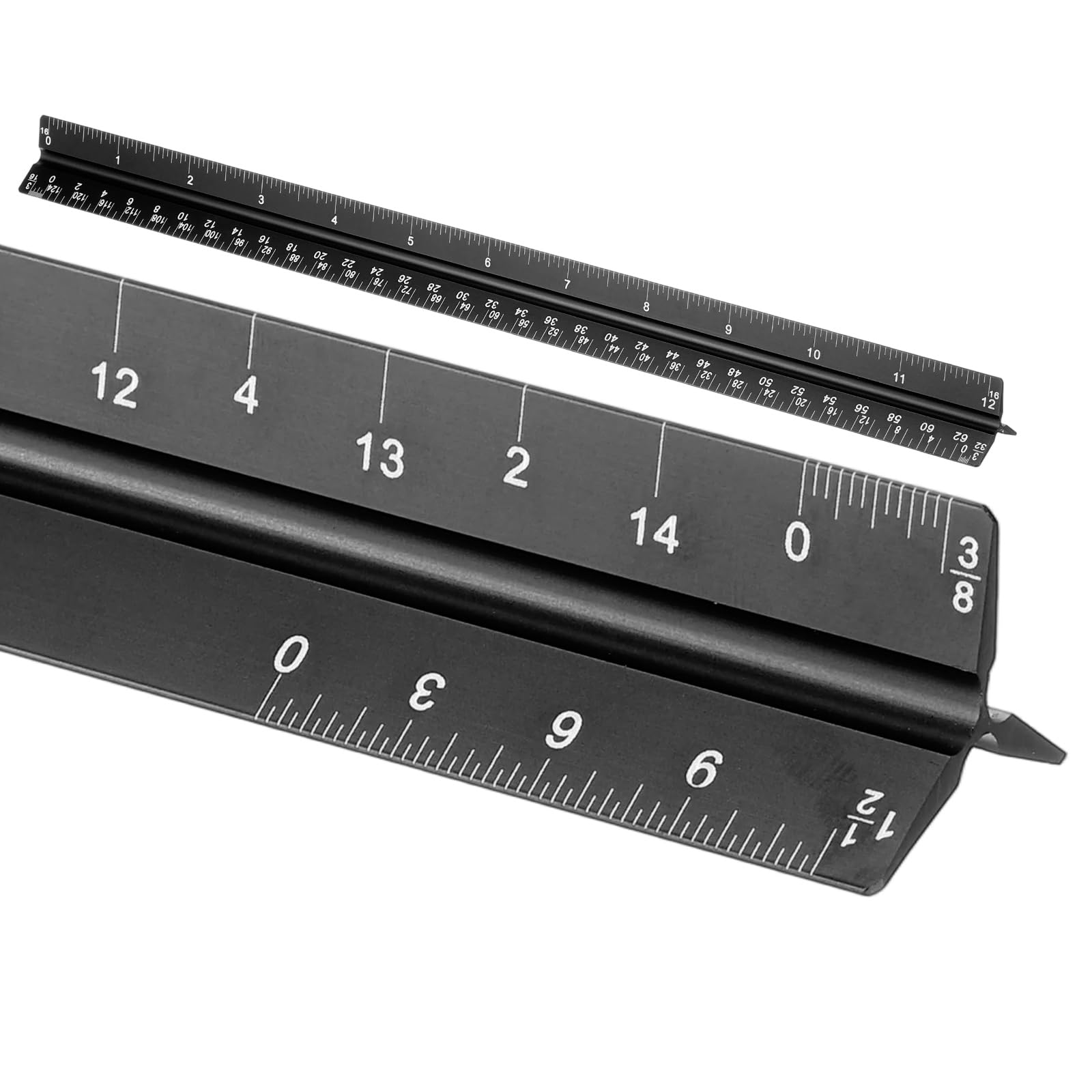 sourcing map Architectural Scale Ruler, 12 Inch Standard Aluminum Alloy Architect Triangular Small Scale Laser-Etched Blueprint Drafting Ruler for Architects Engineers, Black