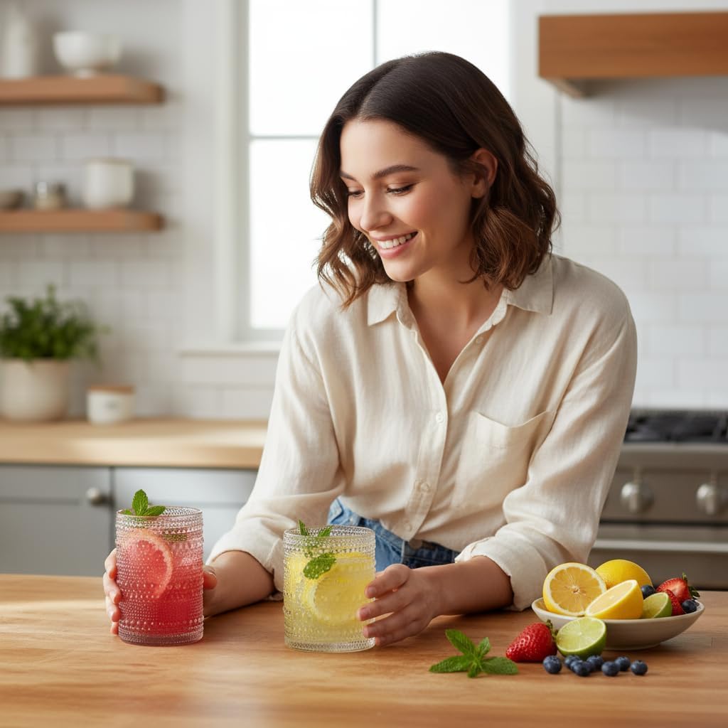 Vintage Hobnail Drinking Glasses Set of 8,15 oz Highball Glasses & 12 oz Cocktail Glasses,Drinkware Kitchen Glasses for Cocktail, Iced Coffee, Beer, Ice Tea, Wine, Whiskey, Water - Image 8