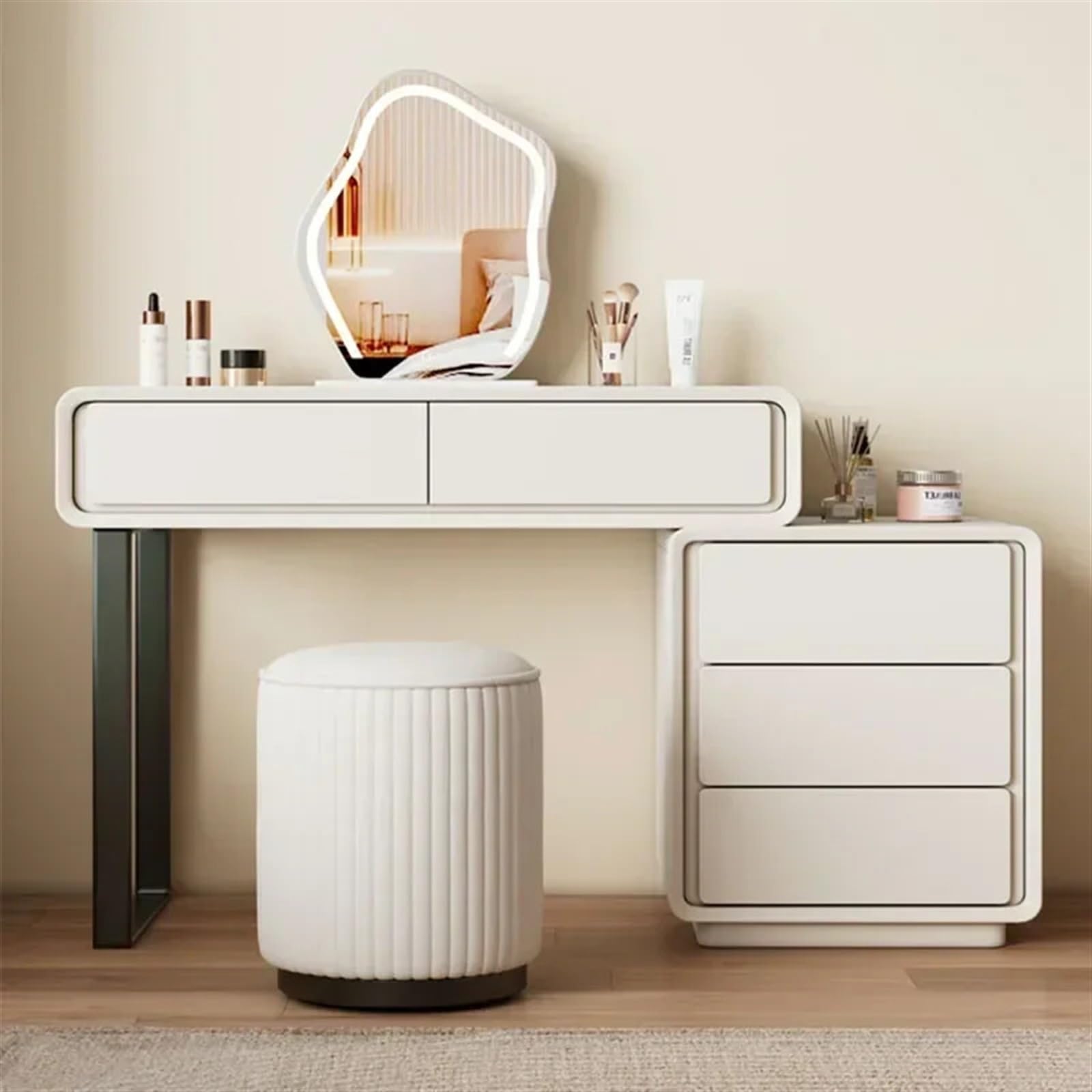 CGCSYZ Vanity Desk Vanity Table Large Makeup Vanity with Mirror Vanity Desk Makeup Table with 5 Drawers Nightstand and Storage Shelves, White Makeup Dressing Table (White L 80cm)