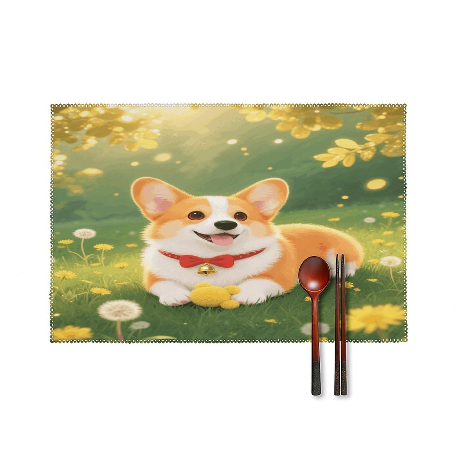 Corgi Placemats Set of 4 Heat Resistant Non-Slip Place Mats for Dining Table Washable Placemat Wipeable Dining Table Mat Canvas Place Mats Dining Table Decor