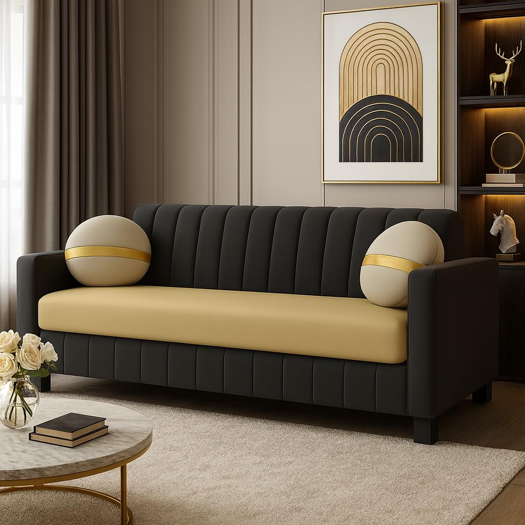 Bevlaro 3 Seater Sofa Set | Modern Design | Plush Comfort Cushions for Living Room (Cream-Grey) Bevlaro 3 Seater Sofa Set | Modern Design | Plush Comfort Cushions for Living Room (Cream-Grey)