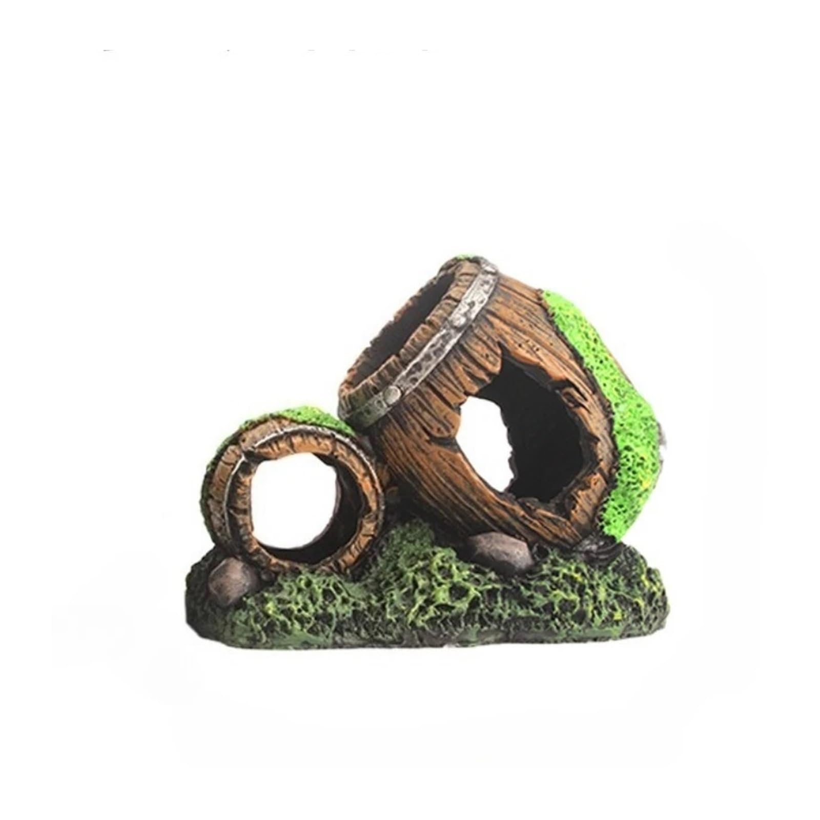 Artificial Moss Barrel Aquarium Decoration - Hide Cave Fish Tank Ornament for Shrimp Cichlid Nest and Aquatic Pets