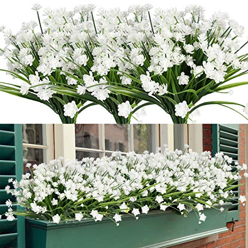HAPLIA 4 paquetes de flores artificiales, vegetación artificial falsa, resistente a los rayos UV, no se decolora, plantas de plástico sintético para ramo de novia de boda, interior, exterior, hogar