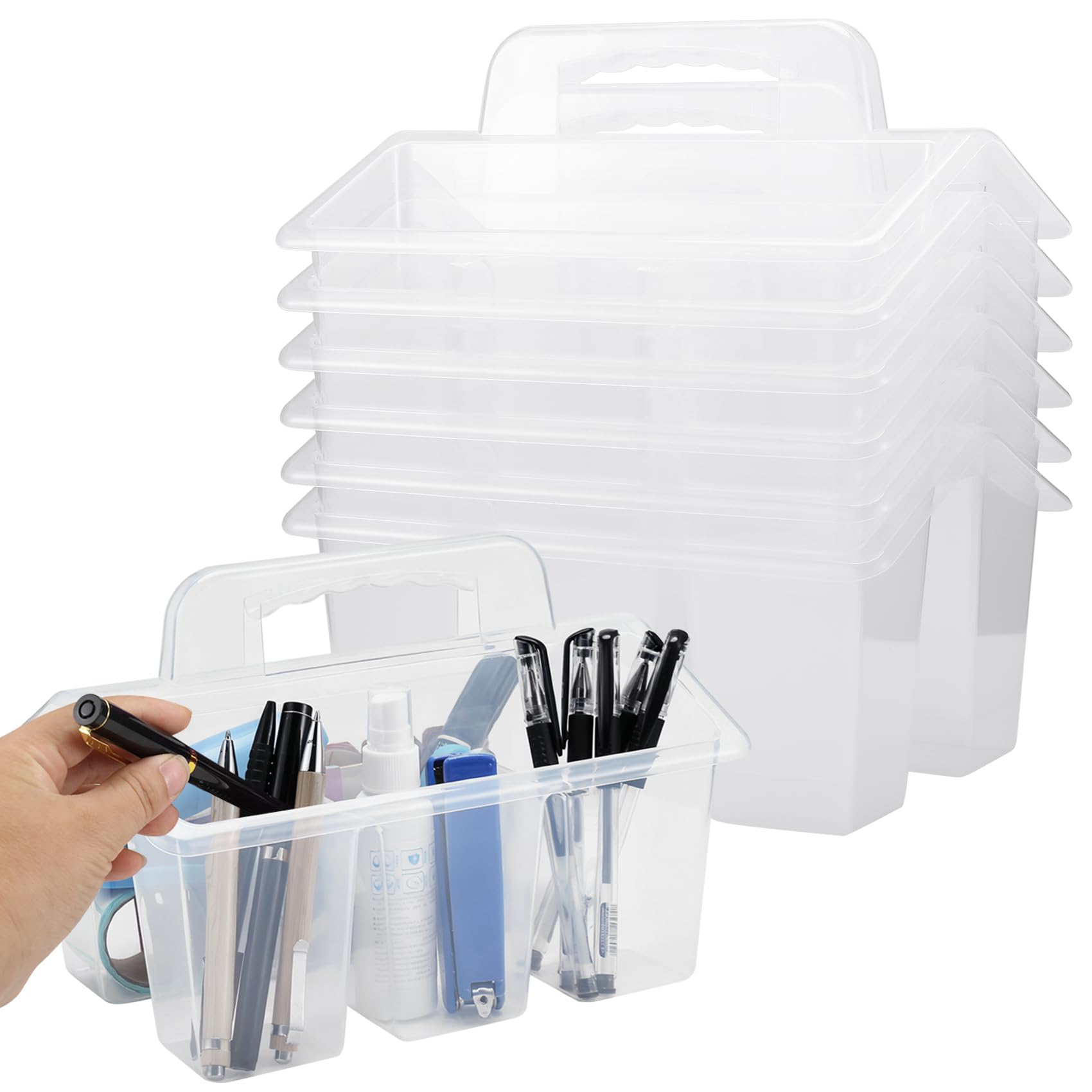 Tsudoku 6 Pack Portable Divided Storage, Multi-Grid Plastic Basket, Kindergarten Painting Tool Brush Stationery Organizer, Stackable Storage Boxes for Schools, Offices