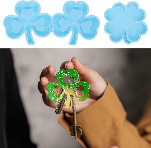 Miniatura 3 de ABOOFAN 2 moldes de silicona para trébol de cuatro hojas, molde de resina de trébol del día de San Patricio, llavero, moldes de resina epoxi con