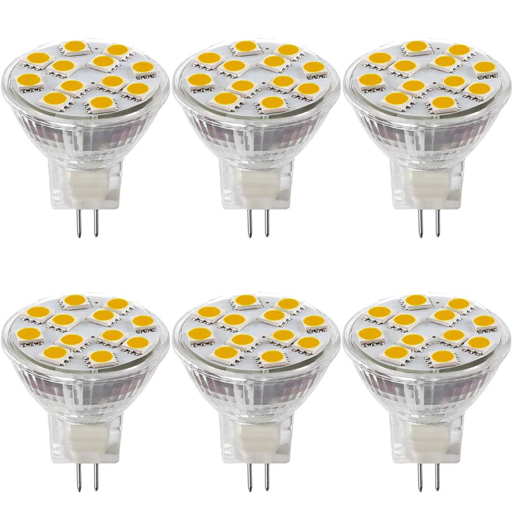 Lxcom Lighting MR11 LED Bulb 6 Pack 2W Flood Light Bulbs GU4 Bi-Pin Base Bulb 20W Halogen Replacement AC 12V Warm White 3000K for Landscape Accent Track Lights