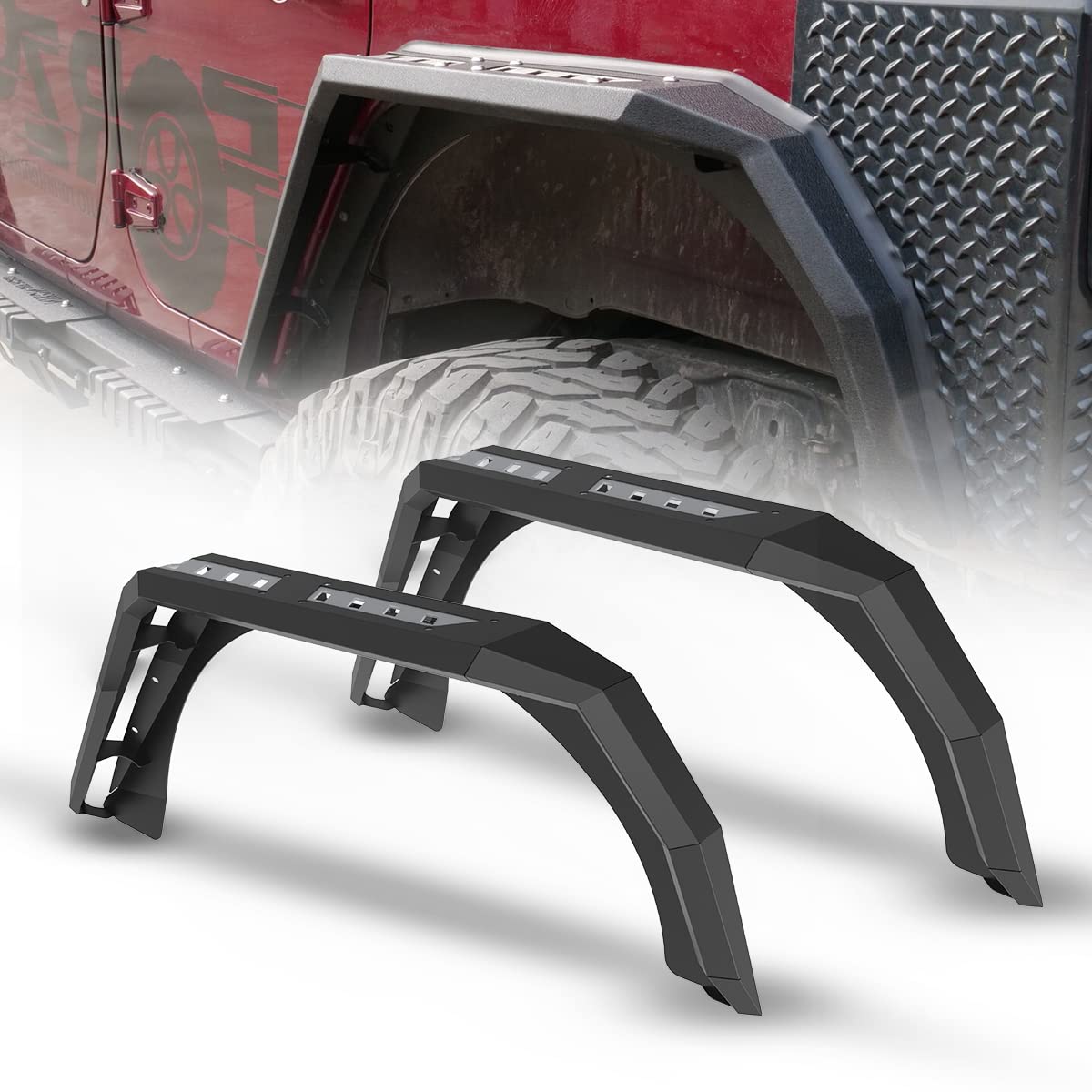 WOLFSTORM Rear Fender Flares Fit For 2007-2018 Jeep Wrangler JK/JKU 2-Doors & 4-Doors Heavy Duty Steel Wheel Flares 2 PCS (Rear)