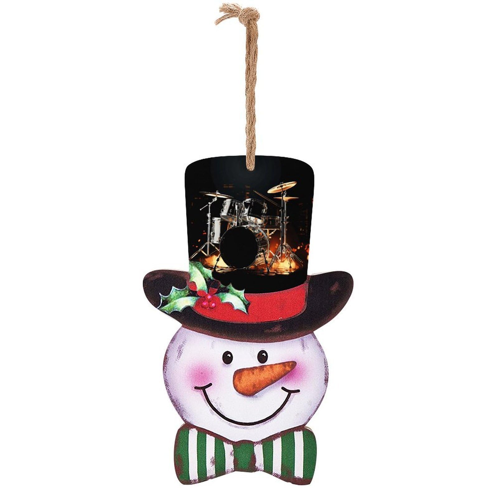 Drummer Snowman Decor Christmas Snowmans Hanging Decors Wooden Exquisite Holiday Decoration Sign for Home Window Wall Farmhouse Indoor Outdoo