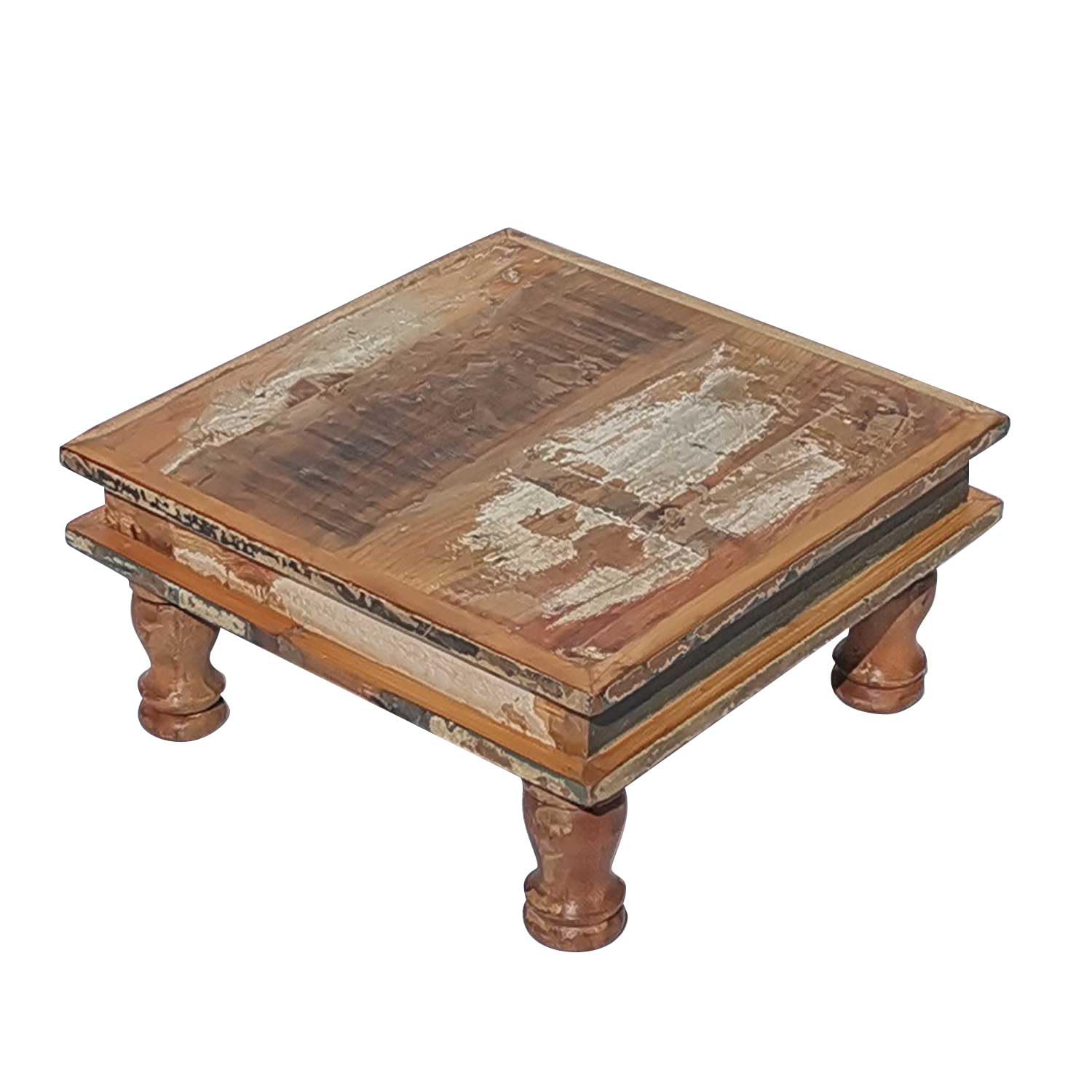 Shabby Chic Table SIERA S 33 x 33 cm Square Brown Colourful Made of Reclaimed Wood Bajot Side Table Vintage Stool Flower Table MA5028S