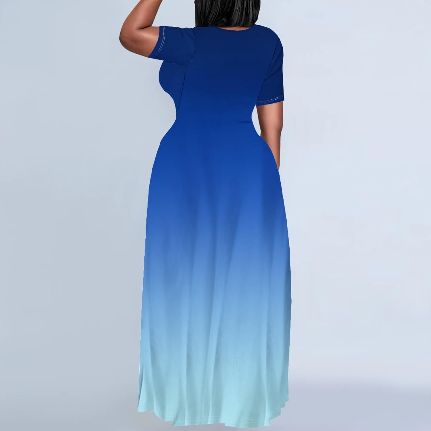 PinkPatty Women's Plus Size Gradient Color Maxi Dresses Short Sleeve Sundress Summer T-Shirt Beach Long Dress with Pockets(Gradient Color17 3XL) - Image 4
