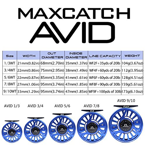 Maxcatch Fly Fishing Reel With Cnc-Machined Aluminum Body Avid Series Best Value - 1/3, 3/4, 5/6, 7/8, 9/10 Weights(Black, Green, Blue, Silver, Black&Silver) (Blue, 1/3 Wt) #TOP3