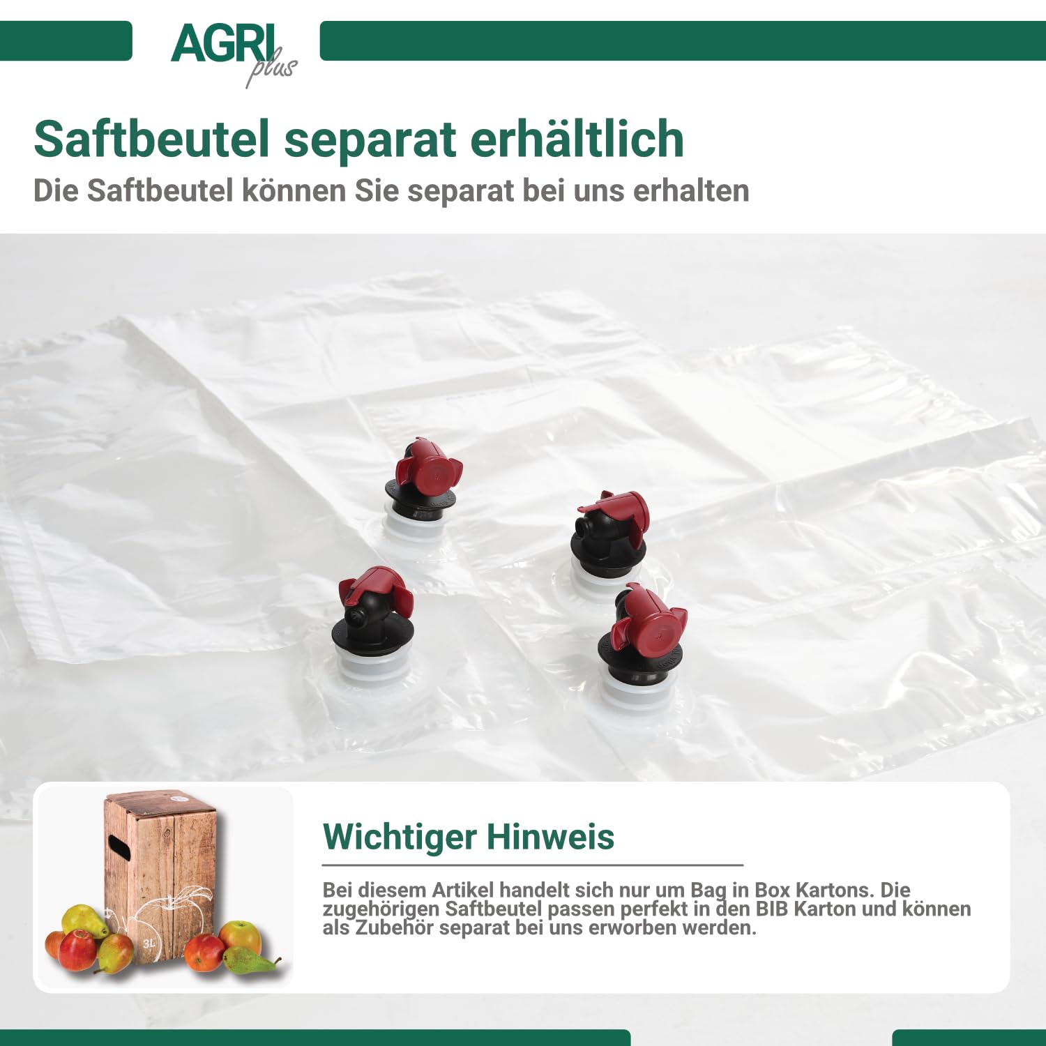 AGRI plus Scatola di cartone per sacchetti, 3 litri, 50 pezzi, senza sacchetto, scatola di cartone di alta qualità con scatola di legno, motivo mela, fino a 40 riutilizzabili, per succo di mela, succo