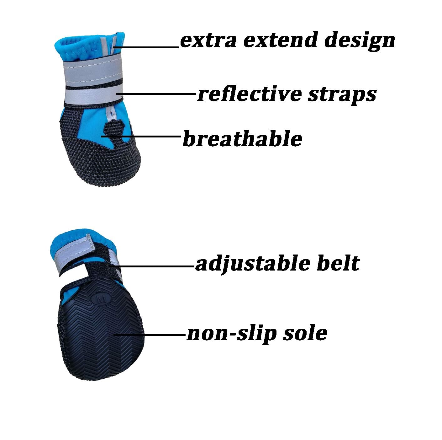 Scarpe per Cani, 4 Pezzi scarpe per cani impermeabili con cinturini riflettenti, Suola antiscivolo Protezioni per zampe Stivali per Cani per cani di taglia piccola e media (M, Blu)