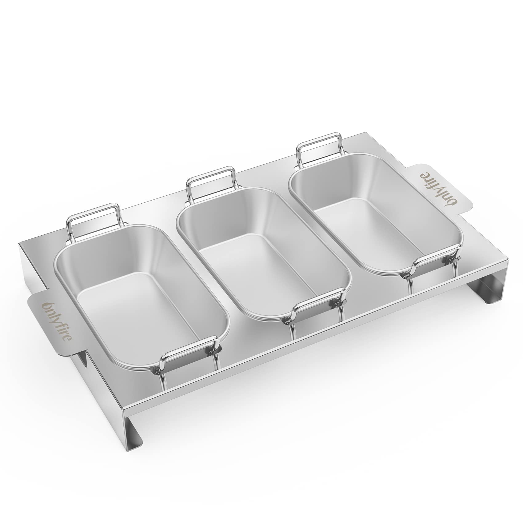 Onlyfire 3er Set Edelstahl Grillpfännchen für Gasgrill BBQ Grillschalen mit Griff und Ständer