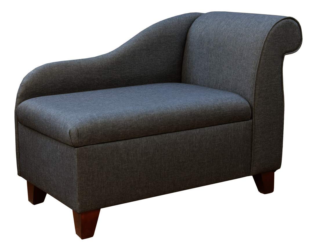Storage Chaise Longue Sofa Day Bed in a Dark Grey Sawana Upholstered Fabric on 4" Mahogany Tapered Legs - Right Facing