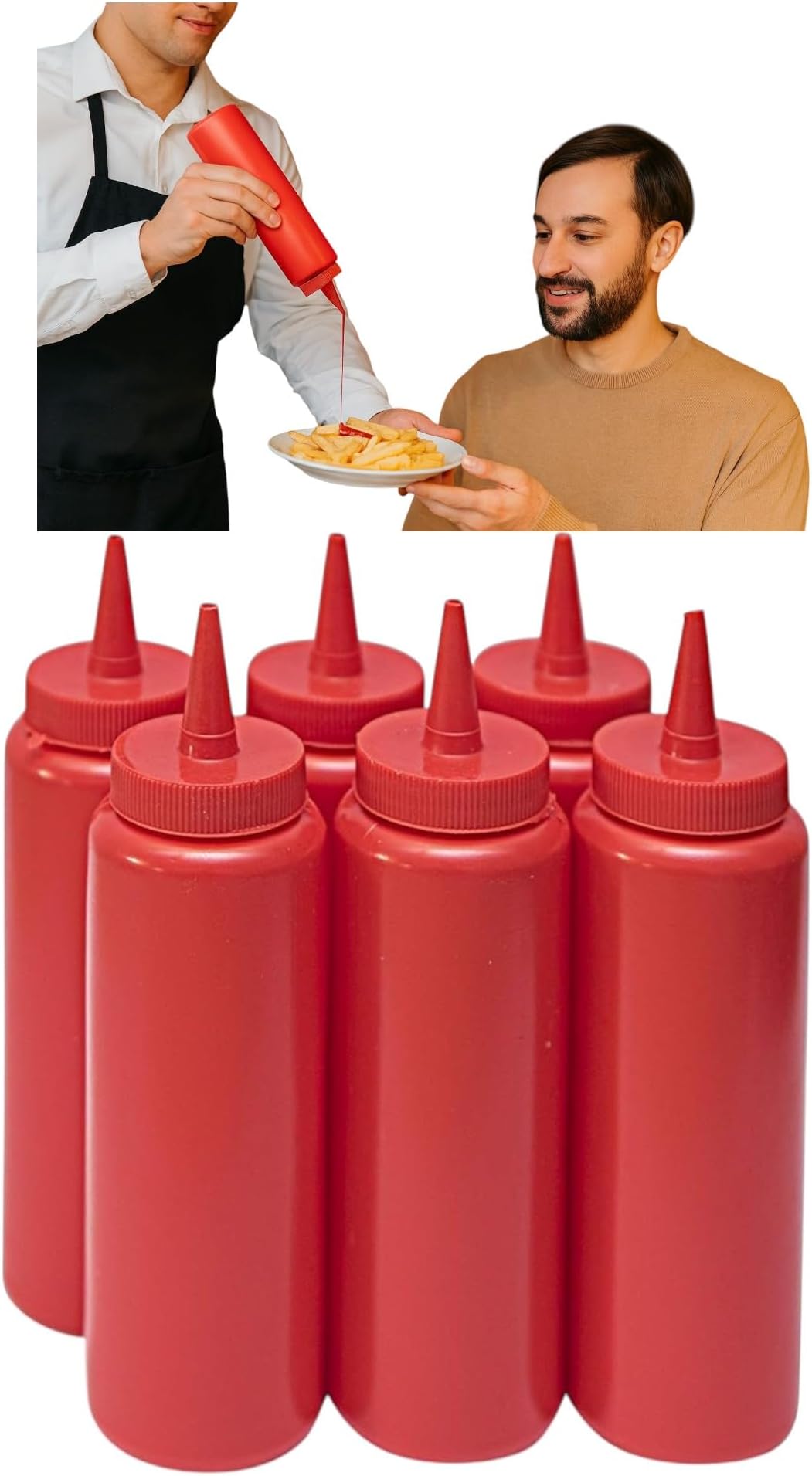 THW® 8 oz (237 ML) Plastic Squeeze Bottles For Ketchup BBQ Sauce Syrup Condiments Mustard Mayo Hot Sauce Olive Oil Dressing, Red- Pack of 6 Pieces