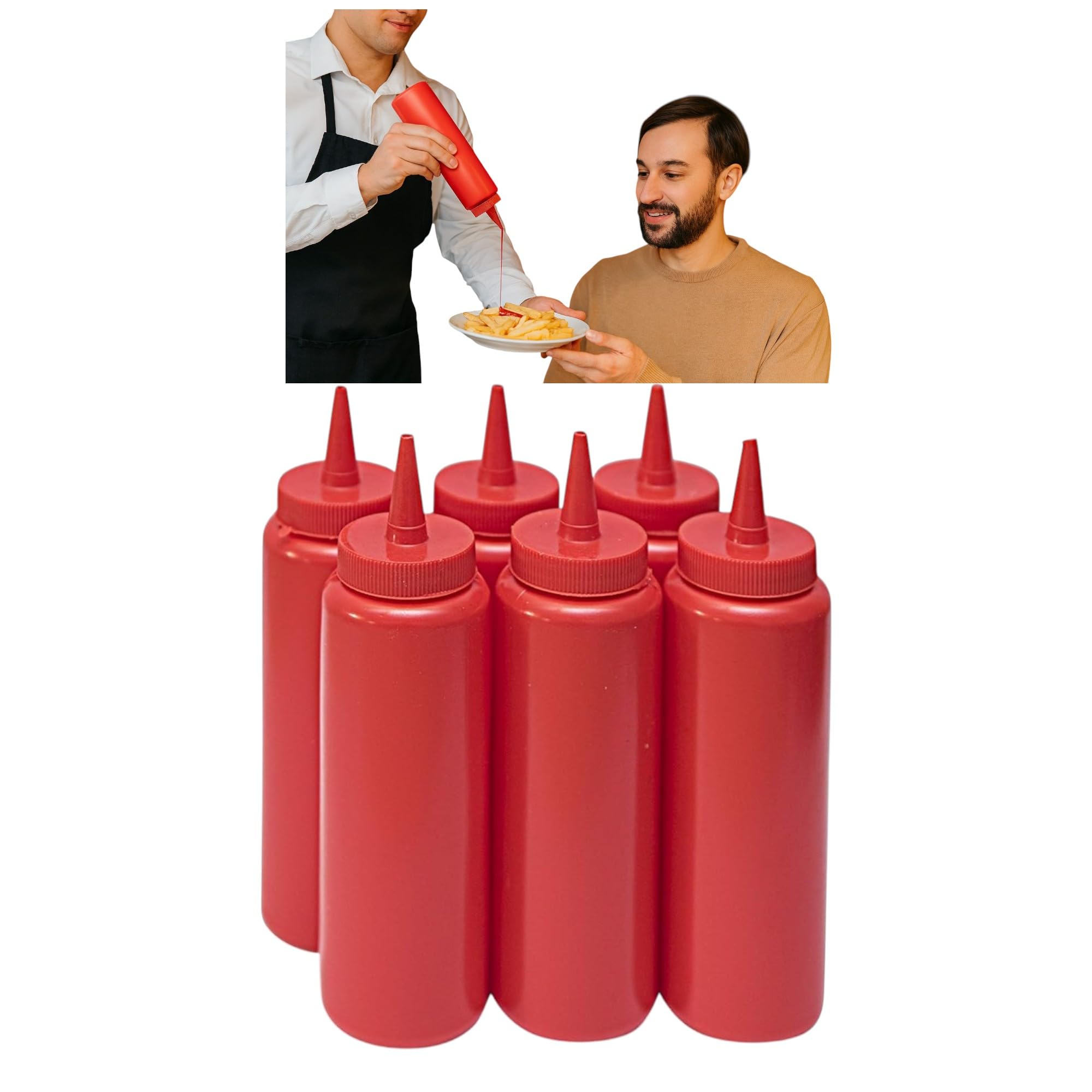 THW® 8 oz (237 ML) Plastic Squeeze Bottles For Ketchup BBQ Sauce Syrup Condiments Mustard Mayo Hot Sauce Olive Oil Dressing, Red- Pack of 6 Pieces