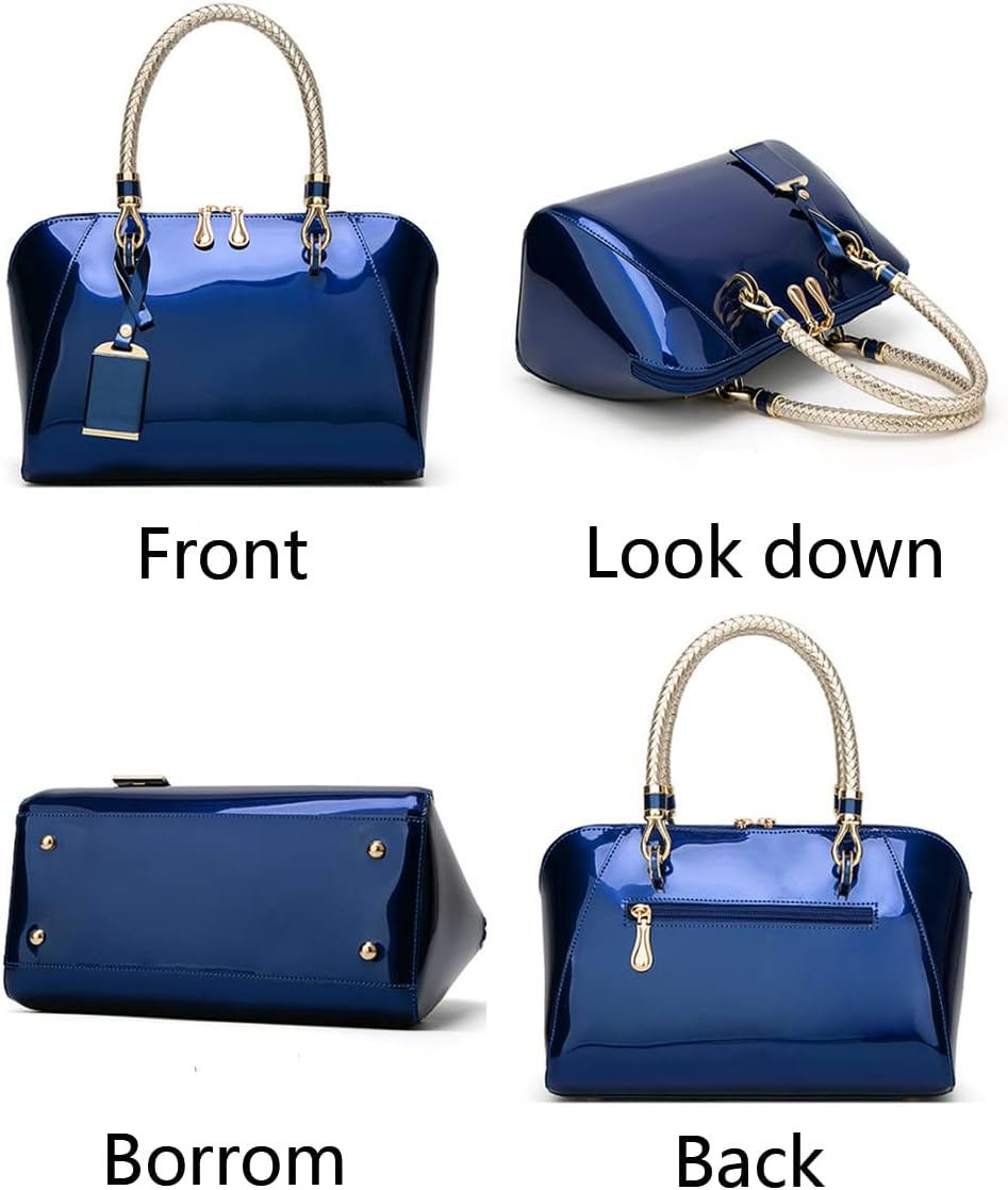 YAQUNICER Top-handle Handbags Purse Satchel for Women Patent PU Shoulder Crossbody Bag Medium Tote
