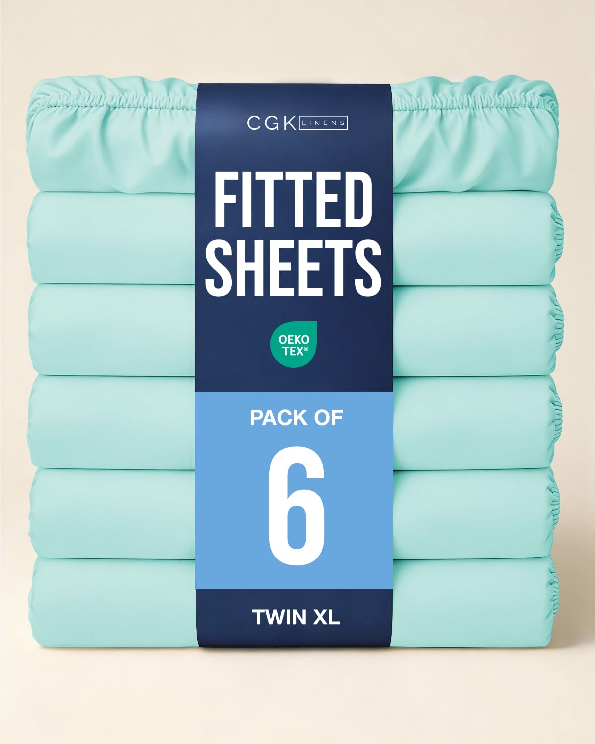 Twin XL Fitted Sheet - Pack of 6 College Dorm Essentials - Spa Blue