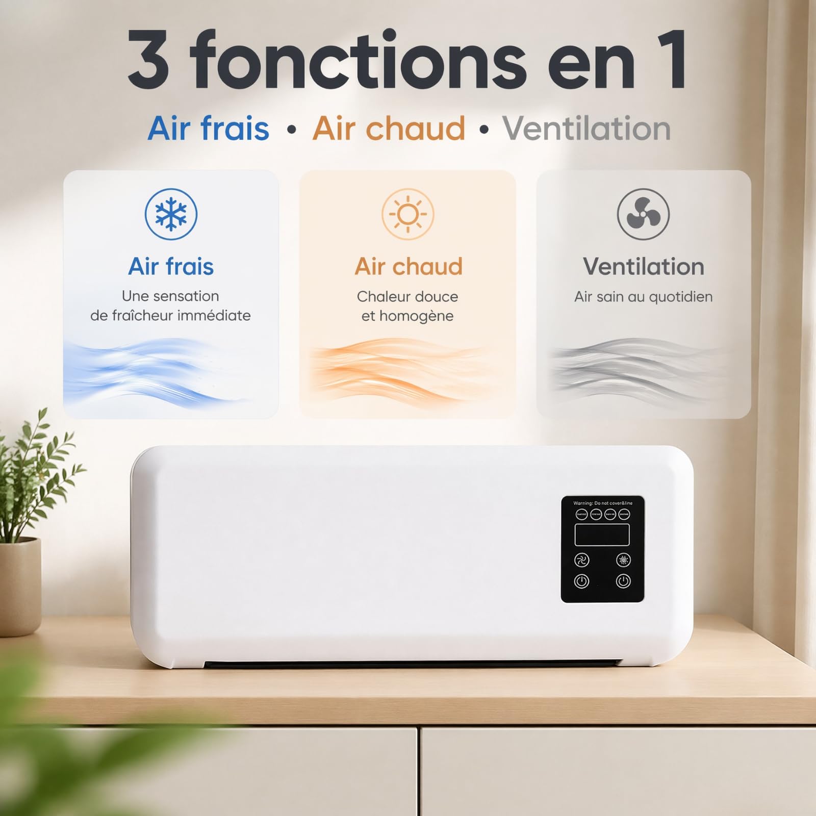 Générique Ventilateur Mural Air Froid et Chauffage avec Télécommande, Ventilateur Chaud/Froid à Poser ou Mural, Écran LCD, Minuterie 8H+, Support de Séchage pour Chambre, Bureau, Salle de Bain