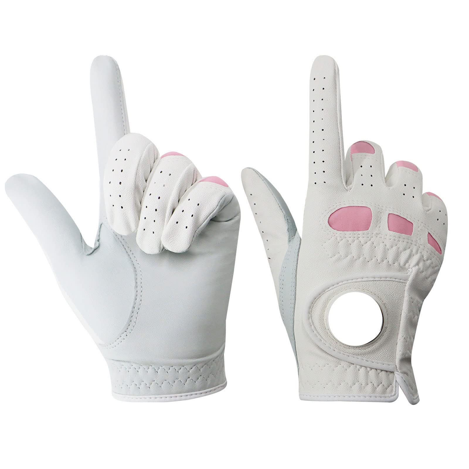 Golfhandschuhe 2-Stücke Leder Golfhandschuhe, Links- und Rechtshände der Frauen, Rosa, geeignet for Damen, Mädchen, Golfer Schutz und Komfort (Size : 21)