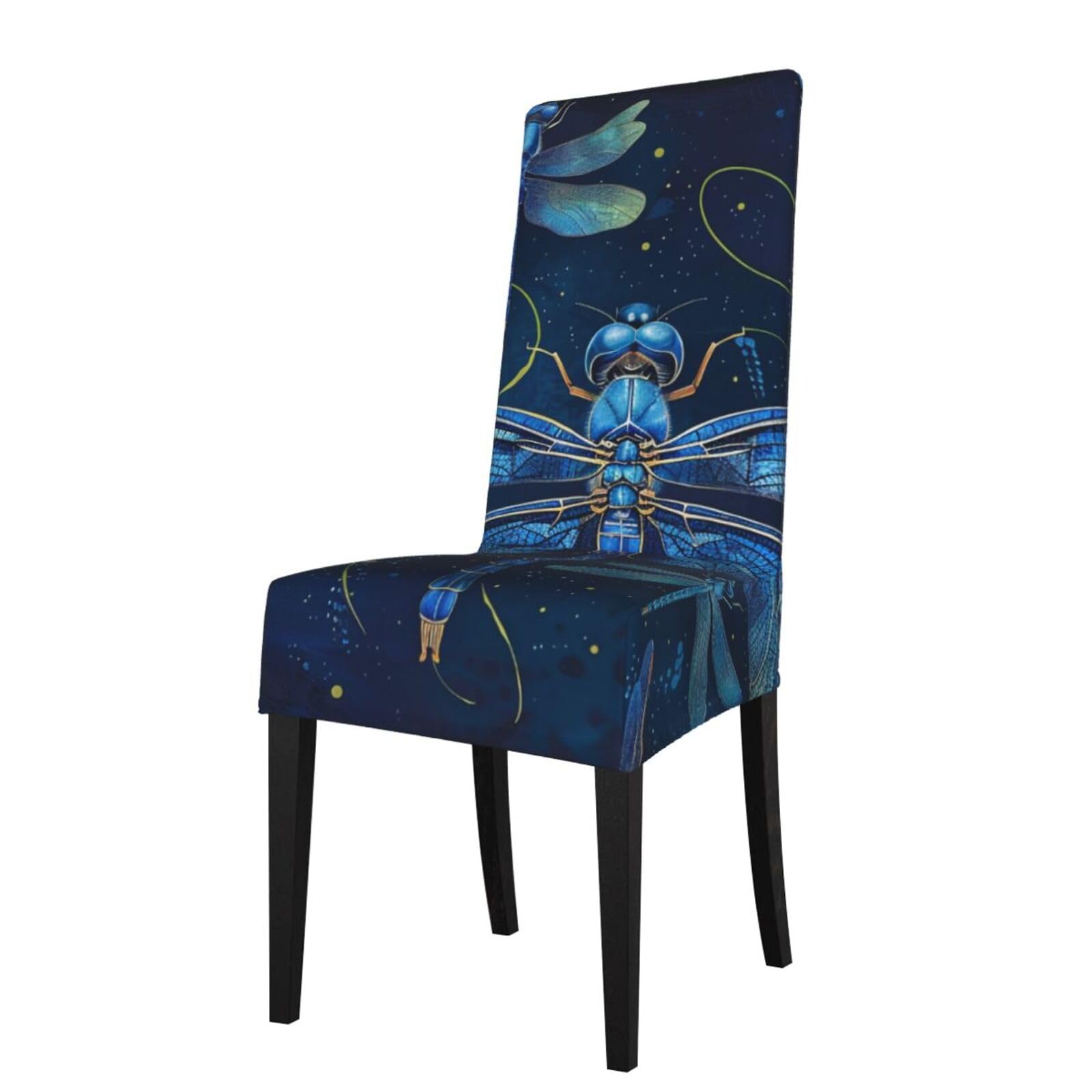 WPKJU Blue Dragonfly Print Dining Chair Covers Removable Chair Seat Covers Decorative for Kitchen & Bar Stools