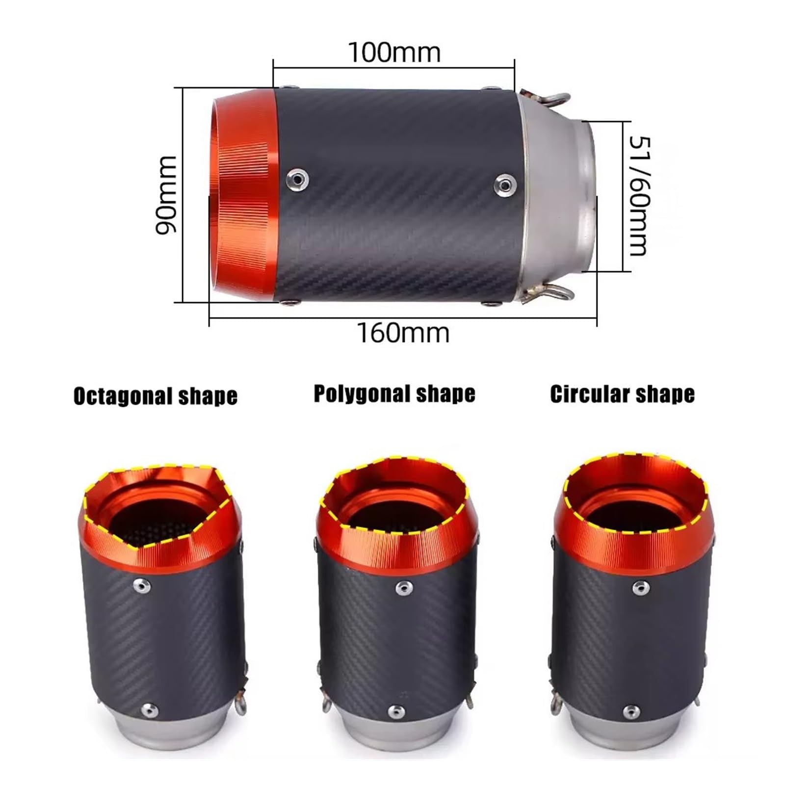 silencioso escape moto Para CB300R Para MT07 Para Z1000 Para Ninja400 | Tubo de escape de escape 51 mm/60 mm Universal A Silenciador escape de fibra de carbono de carreras(B2)